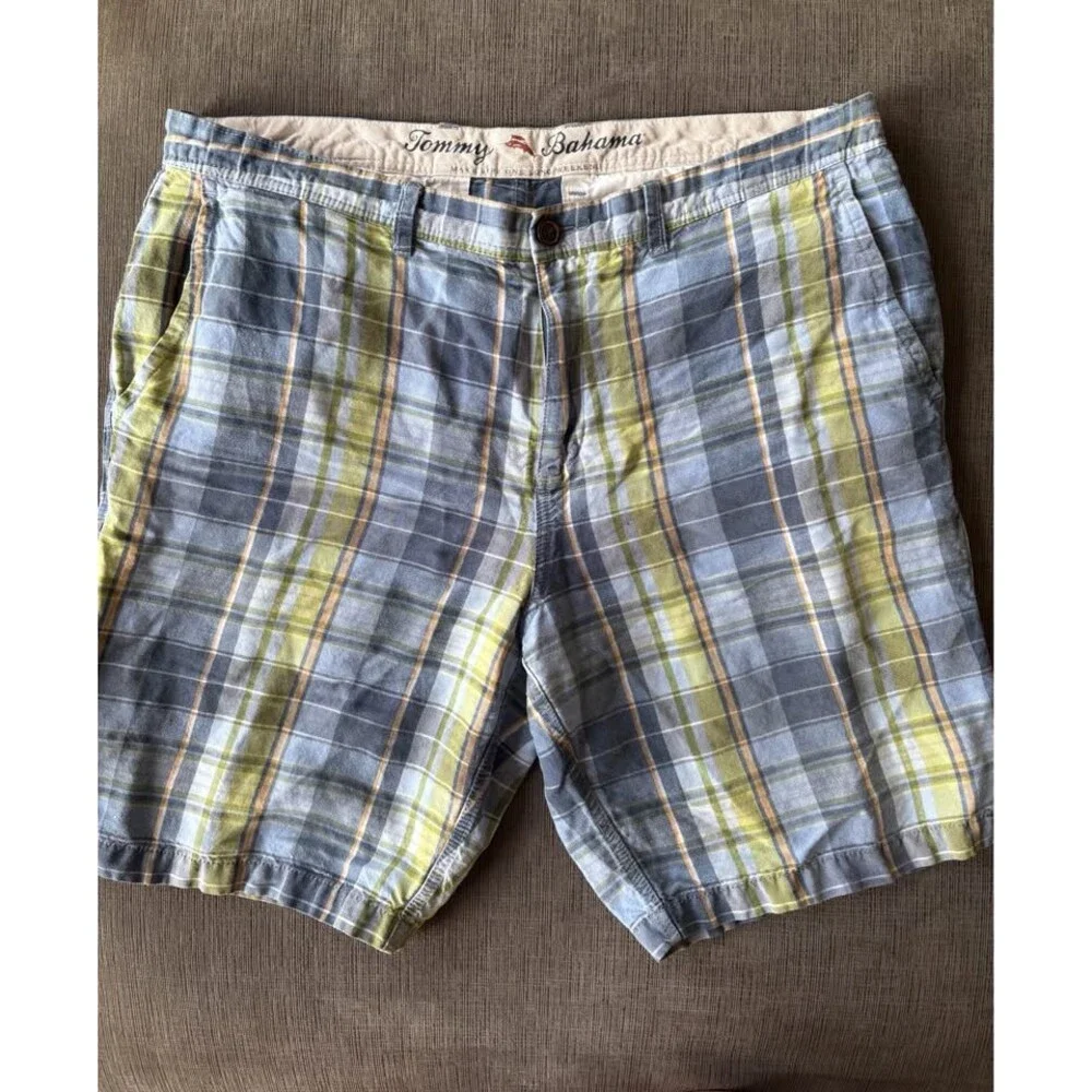 Tommy Bahama Men's Plaid Linen Tencel Blend Chino Resort Shorts Size 36